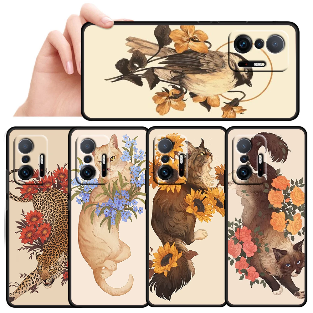 

Animals and Flowers Drawing for Xiaomi Mi 11T 11i 10T 10i 9T 8 A3 K30S K30T Pro Lite Ultra 5G Silicone Black Phone Case Cover