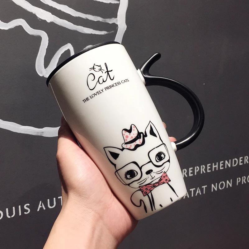 Милая кружка для воды с мультяшным котом керамическая Офисная индивидуальная