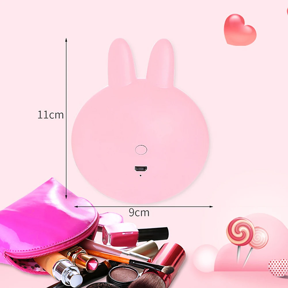 LED Makeup Mirror Mini Round Cute Pocket USB Rechargeable Lighting Small Travel Compact Cosmetic Portable |