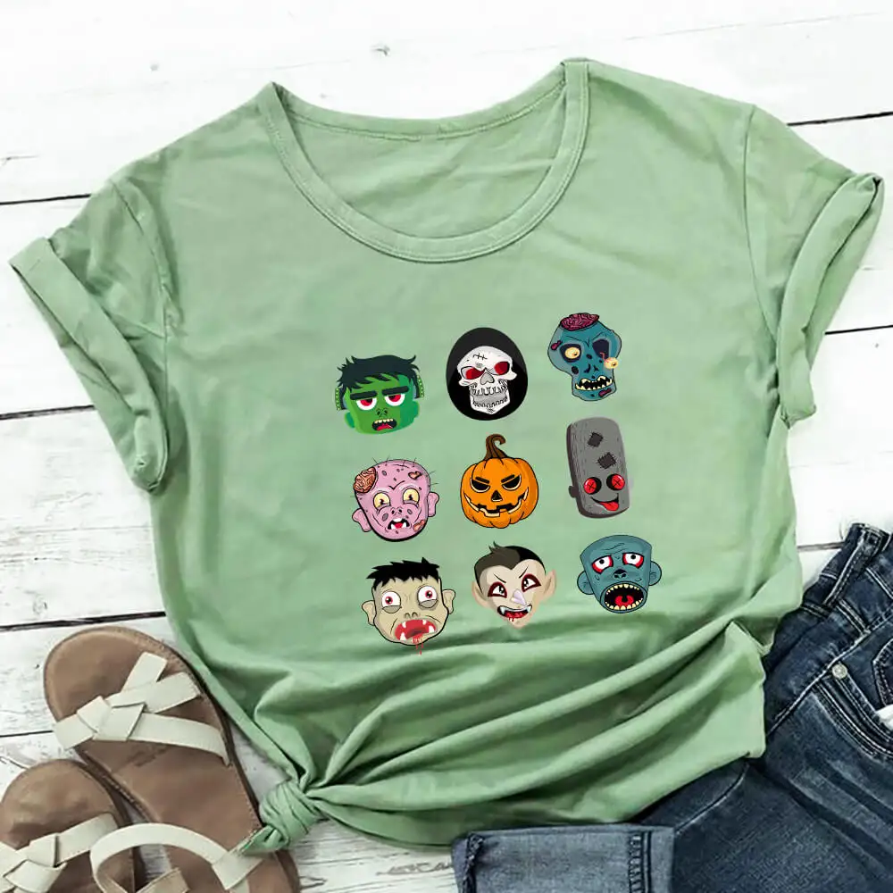 

Женская футболка из 100% хлопка с принтом черепа, тыквы, Хэллоуина, забавный летний Повседневный Топ с коротким рукавом, рубашка для Хэллоуина