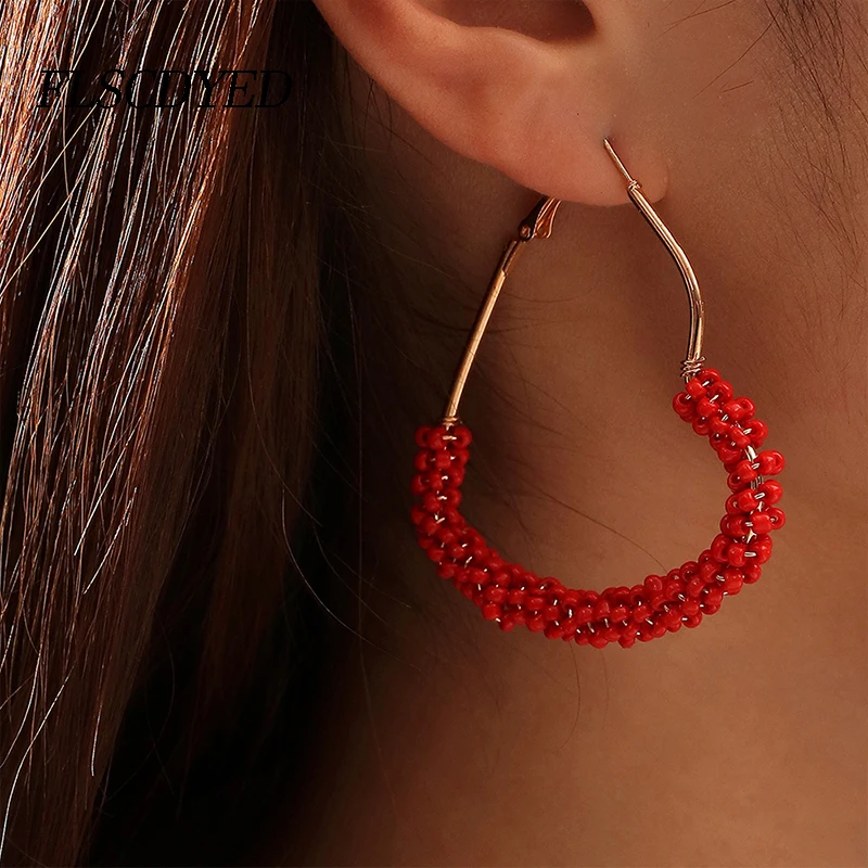 

FLSCDYED New Fashion Heart Shape Drop Earrings for Women Bohemia Vintage Beads Party Big Long Earrings Jewelry Gift Accessories