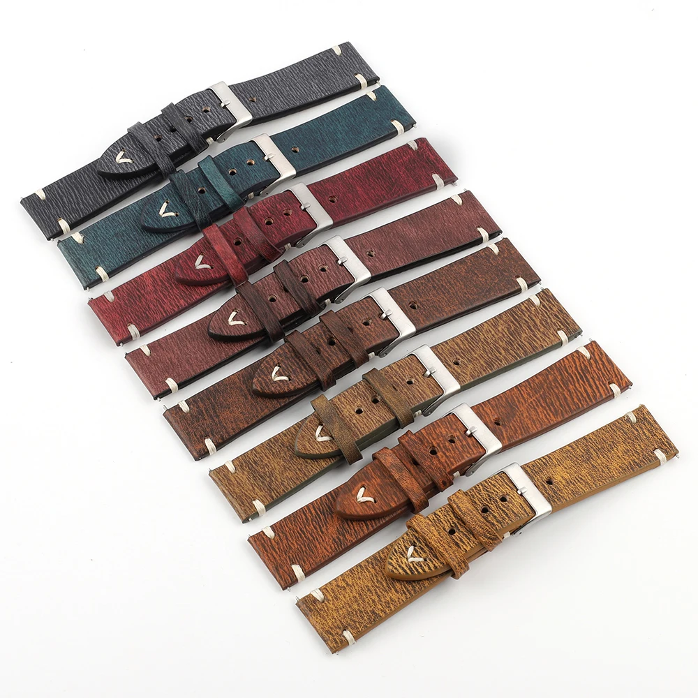 

Retro Watchband Genuine Leather Watch Strap 18mm 20mm 22mm 24mm Handmade Wristband Watch Replacement Accessories