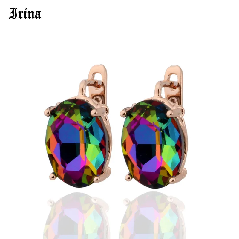 

8 Color 585 Rose Gold Color Egg Shape Jewelry Colorful Earings High-quality Glass Stud Earrings for women Costume jewelery Gift