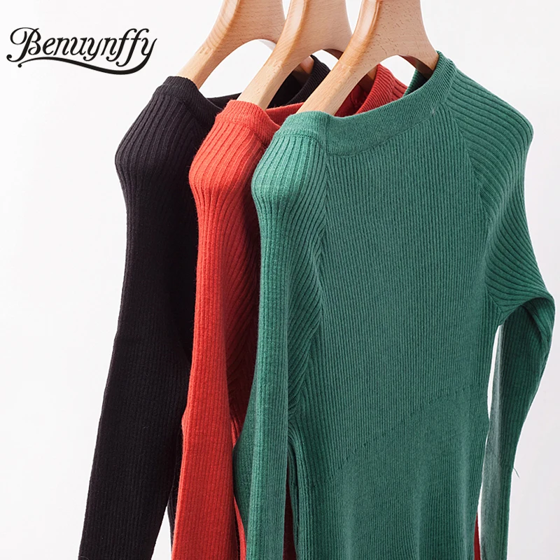 Benuynffy элегантный однотонный вязаный женский комплект с круглым вырезом и длинным