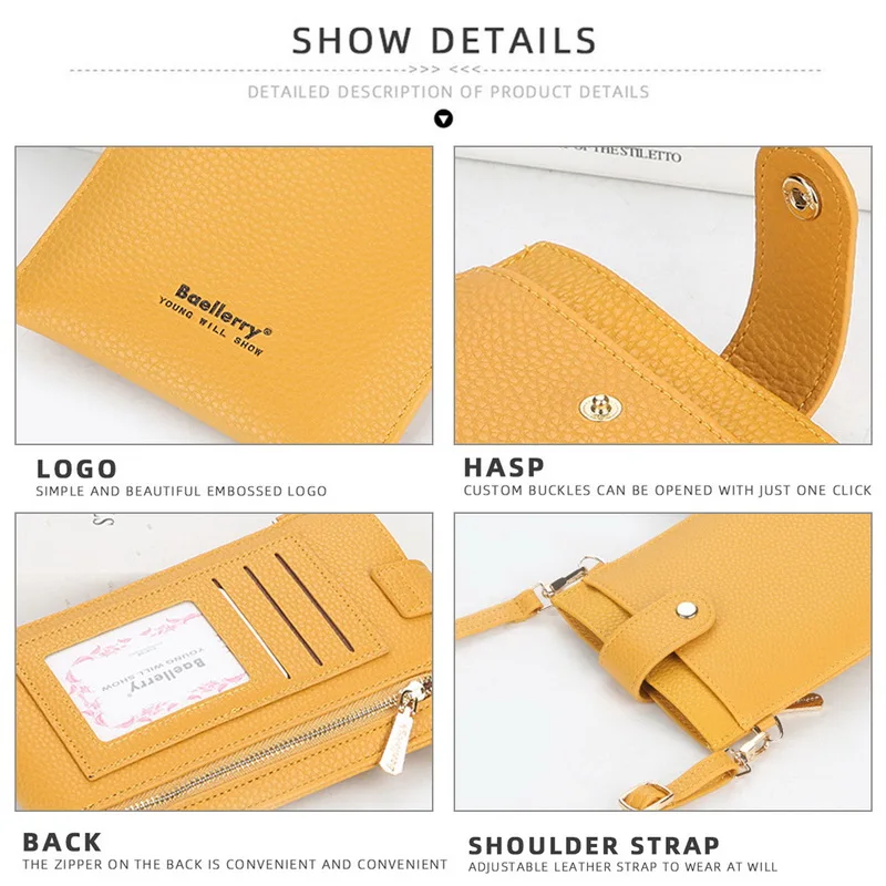 

Leather Multifunction Crossbody Phone Shoulder Bag Mini Women Wallet Messenger Female Clutch 2-in-1 Card Holder Candy Color