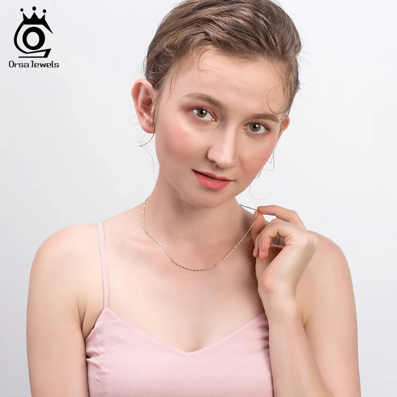 ORSA JEWELS 45 см 18 '𧤥 стерлингового серебра 1 мм шарик и бар цепи ожерелье