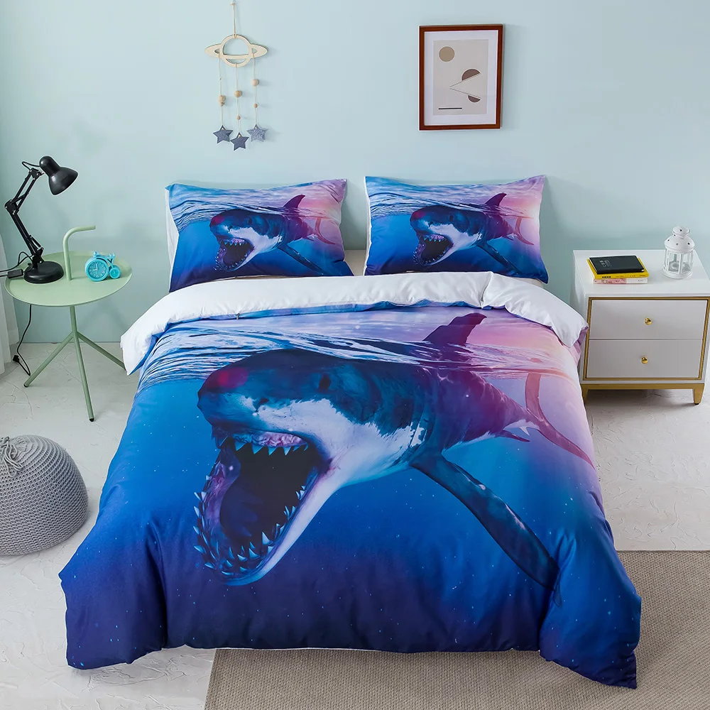 

WUJIE Shark Pattern Bedding Set Duvet Cover 3D Printed Twin/Full/Queen/King Size Pillowcases Comforter Bedclothes Bedroom Decors