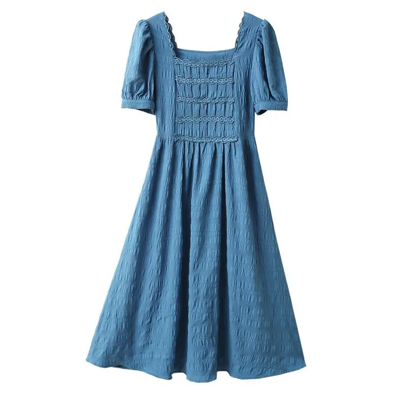 

2021 Women Spring Summer Vintage Dress Female Short Puff Sleeve Chiffon Pelated Dresses Ladies Casual Solid A-line Vestidos K149