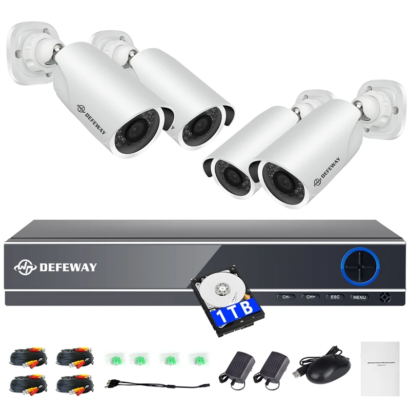 DEFEWAY 2000TVL комплект видеонаблюдения 1080 P HD DVR 4CH система видеонаблюдения домашняя камера безопасности Система 4 шт. камера видеонаблюдения