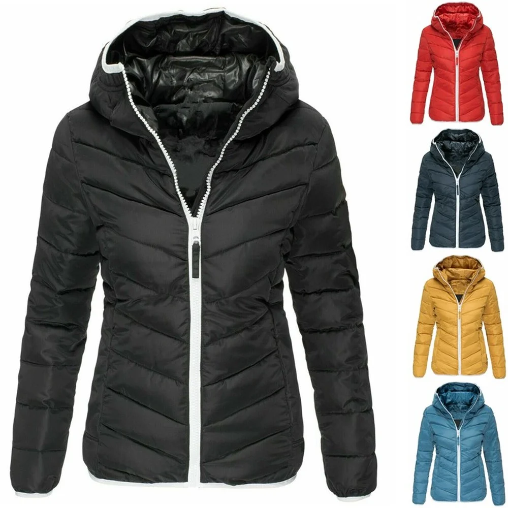 

Fashion Women's Autumn And Winter Hooded Warm And Velvet Padded Jacket Hooded Basic Down Jacket Men's Women's Warm Jacket