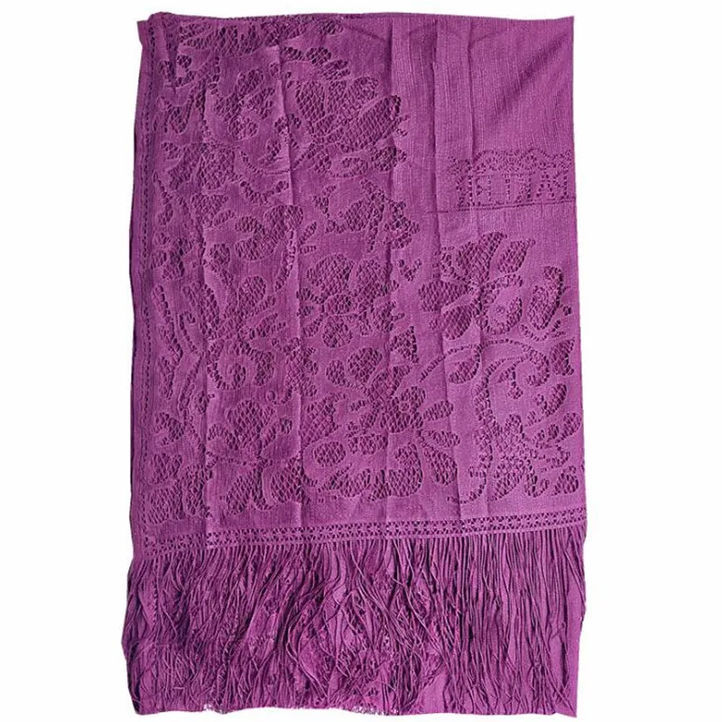 

Women Muslim Islamic Solid Color Tassel Lace Hollow Long Hijab Scarf Shawl Wraps Stole Clothing Accessories Polyester Scarf