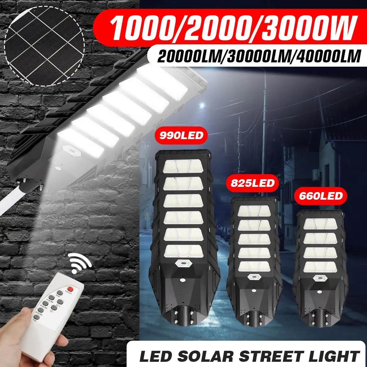 

Светодиодный уличный фонарь на солнечной батарее, 3000 Вт, 2000 Вт, 1000 Вт, наружное освещение, водонепроницаемый садовый фонарь