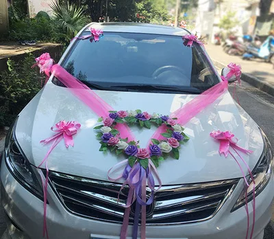 

1 Set Romantic Style Heart-shaped Wedding Car Decoration Flowers Set Wedding Decorative Simulation Car Wedding PE Rose Flowers