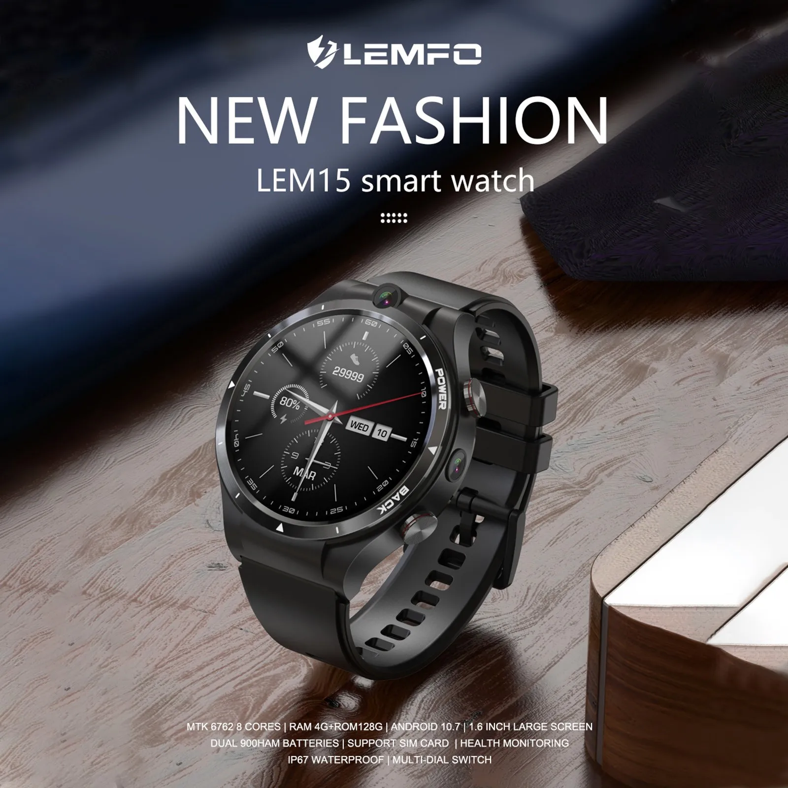 Lemfo Lem15 Smart Watch 4g Android 10.7 Helio P22 Chip 4g 128gb Lte 4g Sim Multifunction Dual Camera Smartwatch Can App Download