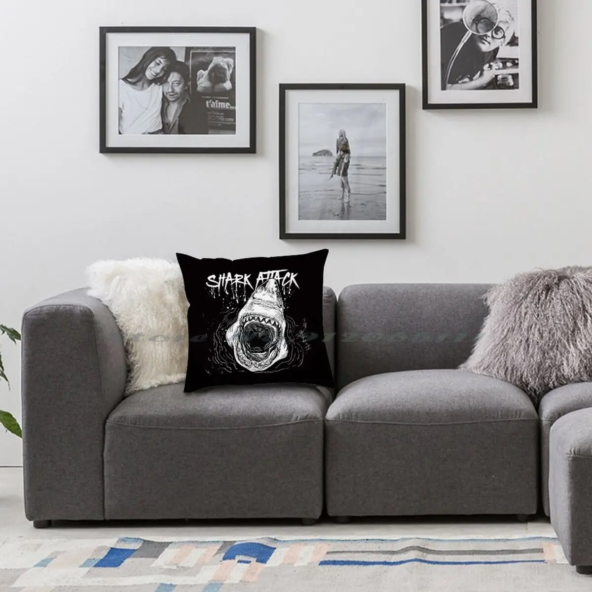 Наволочка из хлопка и льна с изображением акулы атаки | Дом сад