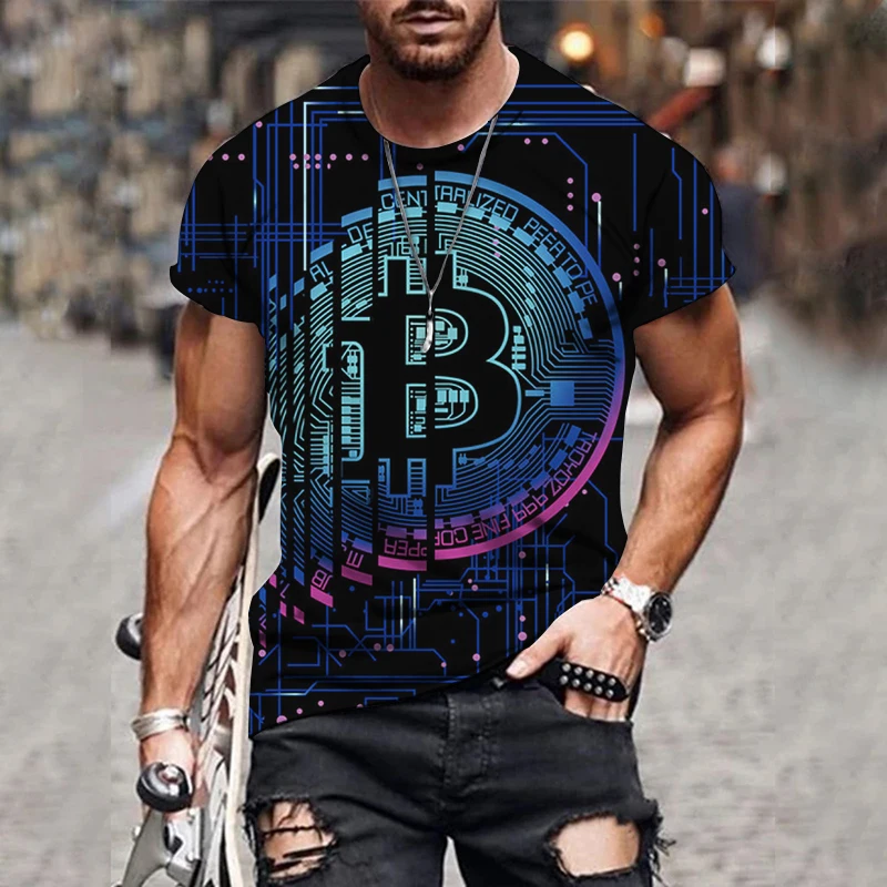 

2021 New Men's Short Sleeve Round Neck T-shirt European and American Street Trend Bitcoin BTC 3D printing top Size XXS-6XL