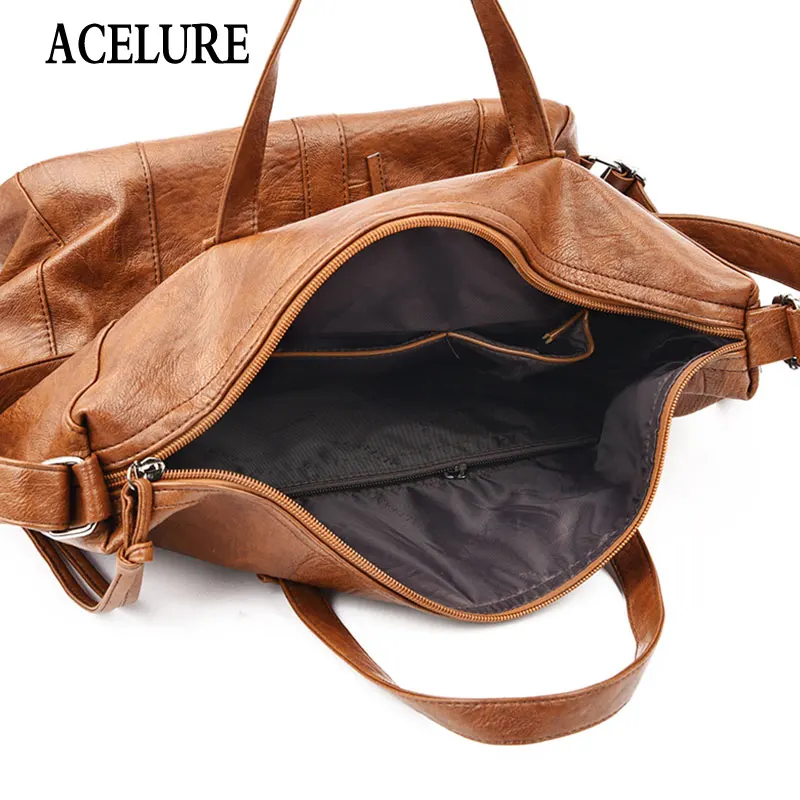

ACELURE High Capacity Solid Color PU Leather Casual Tote Bags for Women Soft Zipper Shoulder Crossbody Bag Female Ladies Handbag