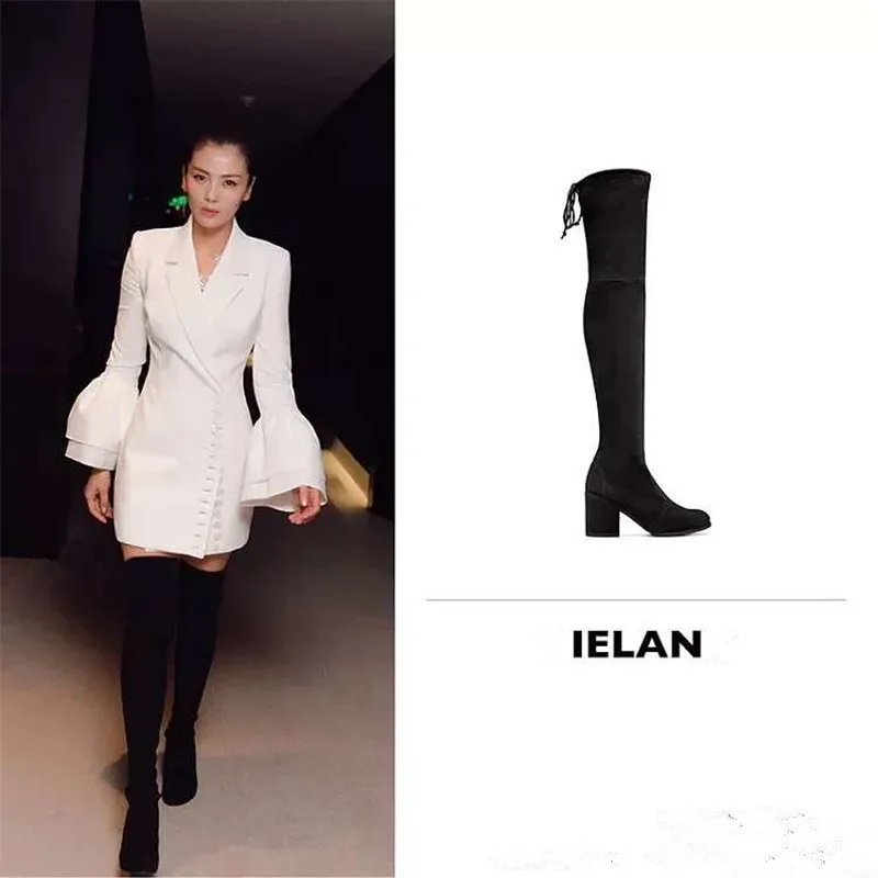 2019 Высокие Сапоги выше колен эластичные толстые сапоги с женскими сапогами |