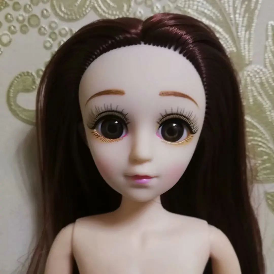 Аксессуары для куклы BJD, голова 3D, голубые и фиолетовые глаза, кудри, прямые волосы, женское обнаженное тело, для 1/6, кукла BJD, подарок для девочки, голова