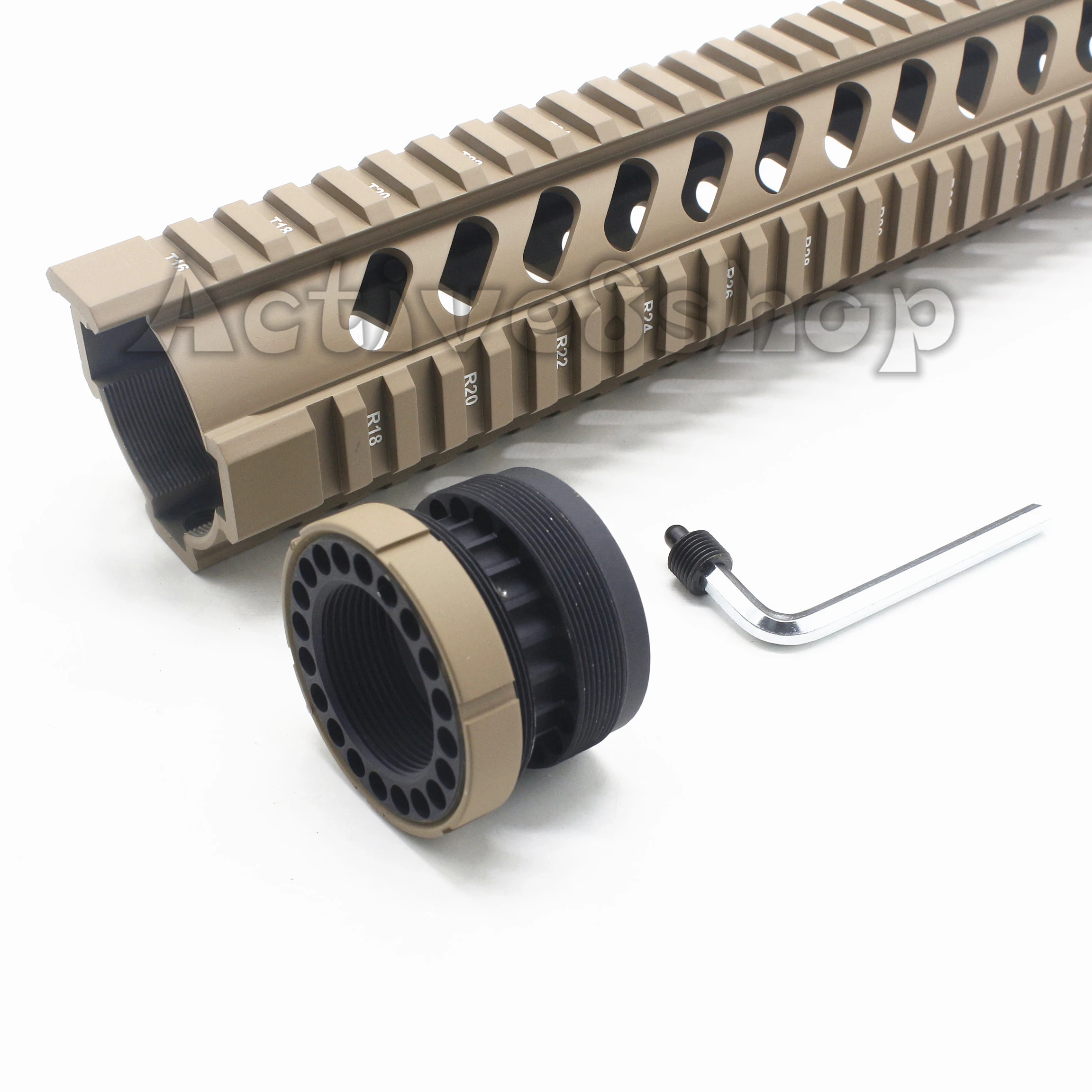 Tan 7/10/12/15 ''свободный поплавок Handguard Keymod с наклонным отверстием Quad Rail Mount AR .223/5.56