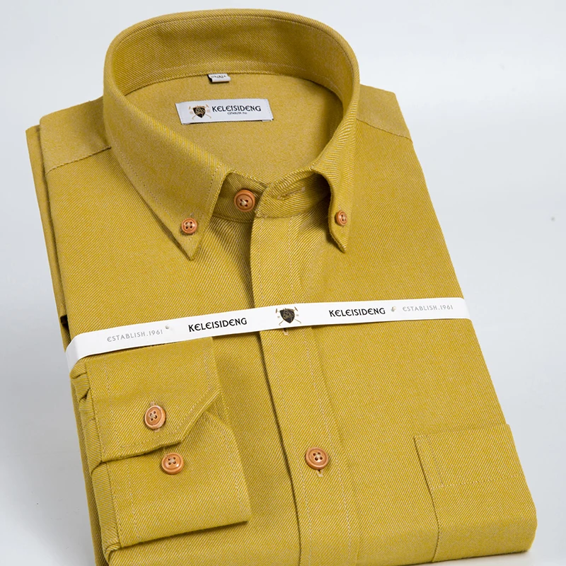 

Men's Casual Standard-fit Thick Brushed Flannel Shirts Single Patch Pocket Comfortable Soft Cotton Long Sleeve Button-down Shirt