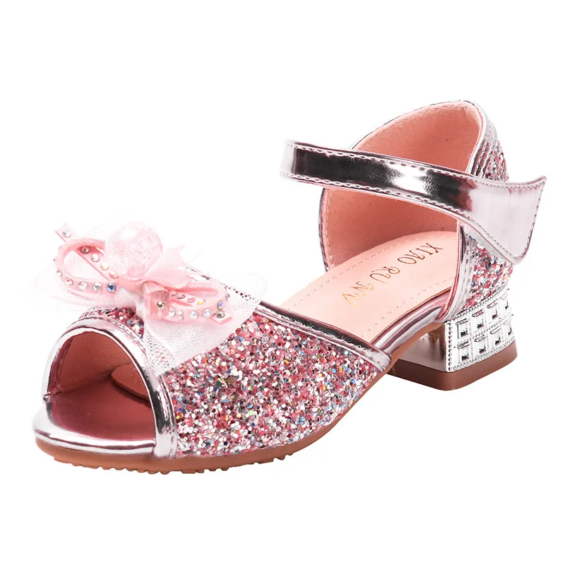 

Silver Pink Girls Sandals New 2023 Summer Children High Heels Catwalk Show Shoes Kids Princess Fashion Cute Sandals Casual Shoes