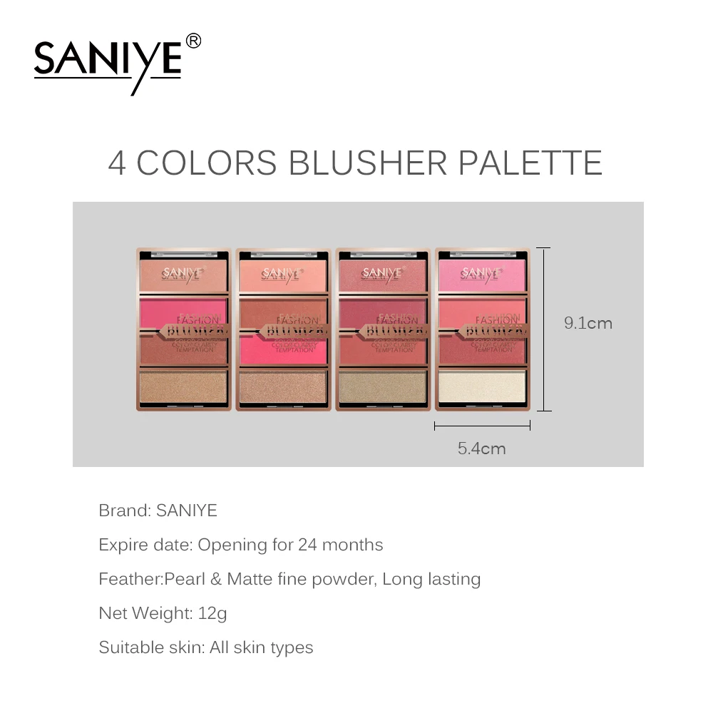 SANIYE Водонепроницаемая 4 вида цветов стереоскопическая розовая пудра румяна для