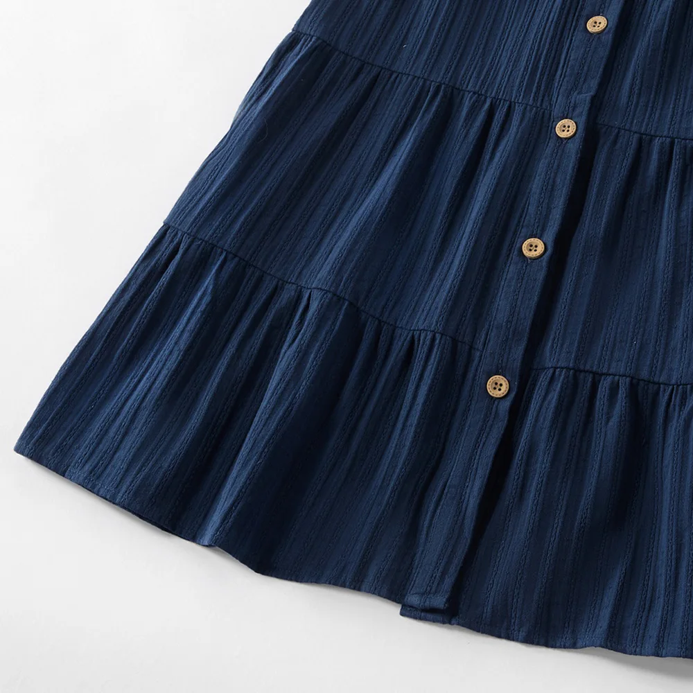 

VIKITA Summer Family Matching Dress Solid Ruffle Sleeve Elegant Cotton Casual Dresses for Mommy Girl Toddlers Family Matching