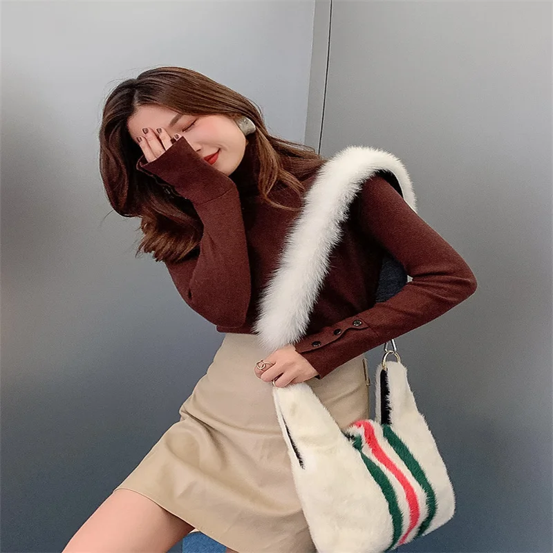 100% Mink Hair Handbag Brand Party Bag Lady Shoulder Bag Luxury Designer Messenger Bag Mink Leather Bag