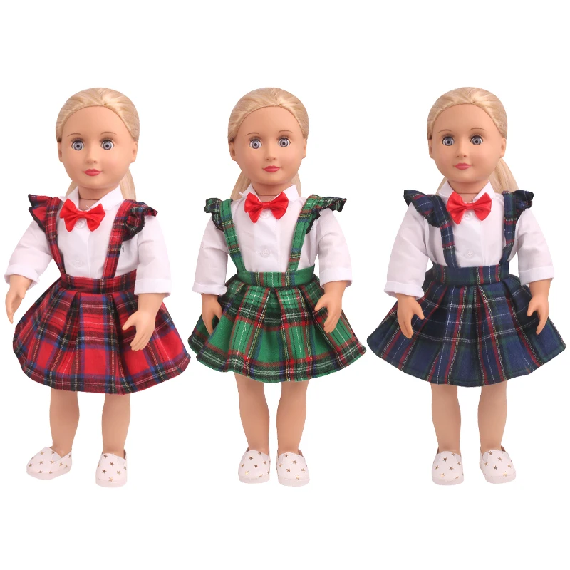 Одежда для кукол девочек 18 дюймов клетчатая школьная форма платье рубашка с