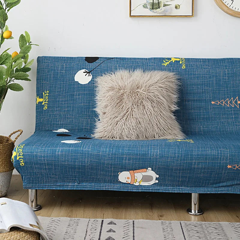 

Plush Fabric Fold Armless Sofa Bed Cover Folding Seat Slipcover Thicker Covers Bench Couch Protector Elastic Cover Winter
