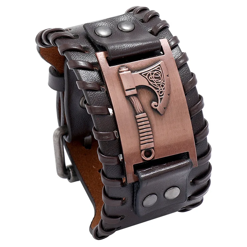 

Nordic Viking Axe Men's Leather Bracelet Personality Weaving Domineering Pirate Bracelet Bracelet