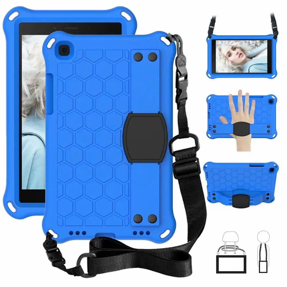 With shoulder strap Чехол в виде сот T290 для samsung Galaxy Tab A 8,0 SM-T290 T295 T297, чехол-подставка с ручкой, детский чехол с плечевым ремнем+ ручка - Цвет: With shoulder strap