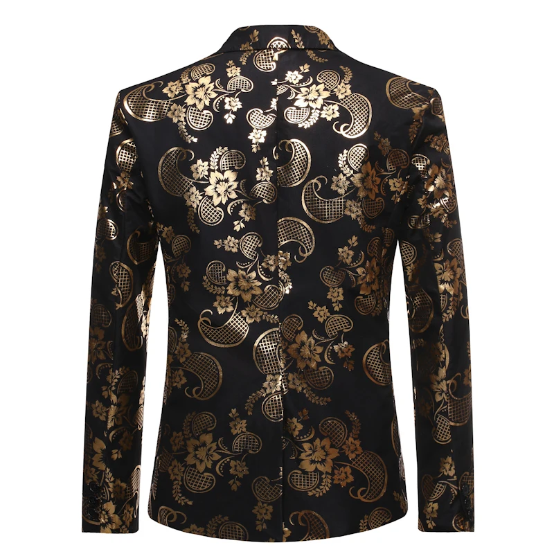 Новое поступление мужская одна кнопка Золотая фольга печать костюм свадебный