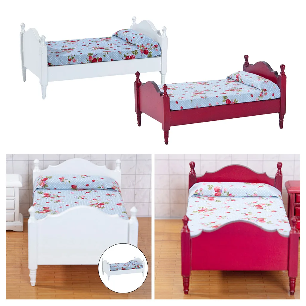 

1:12 Scale Wooden Dollhouse Miniature Single Bed Decor for Toy Bedroom Decor