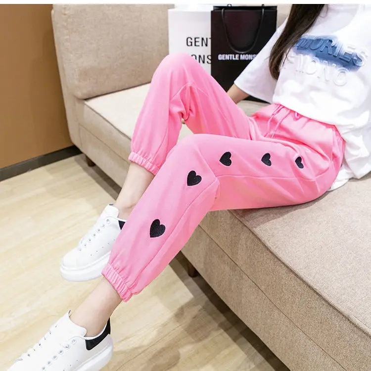 

2021 new Korean fashion summer love embroidery loose casual versatile high waist slim corset Harem Pants