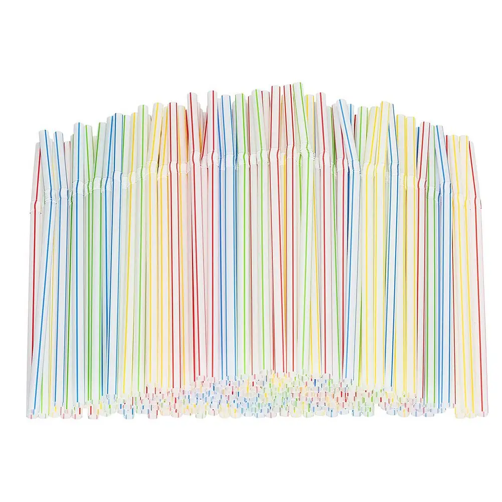 

100Pcs Disposable Plastic Drinking Straws Multi-Color Striped Bendable Elbow Beverage Straws Birthday Celebration Party Supplies
