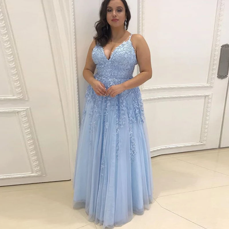 

Длинные платья для выпускного вечера 2020 кружевное платье с v-образным вырезом; Платье трапециевидной формы тонкие лямки, Тюлевое светильник...