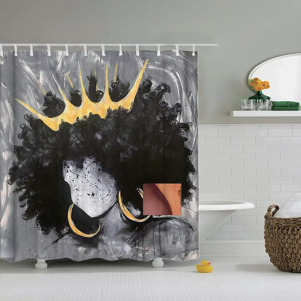 

Crown Shower Curtain 180x200cm African American Style Print Waterproof Polyester Shower Curtain with 12 Hooks for Bathroom Decor