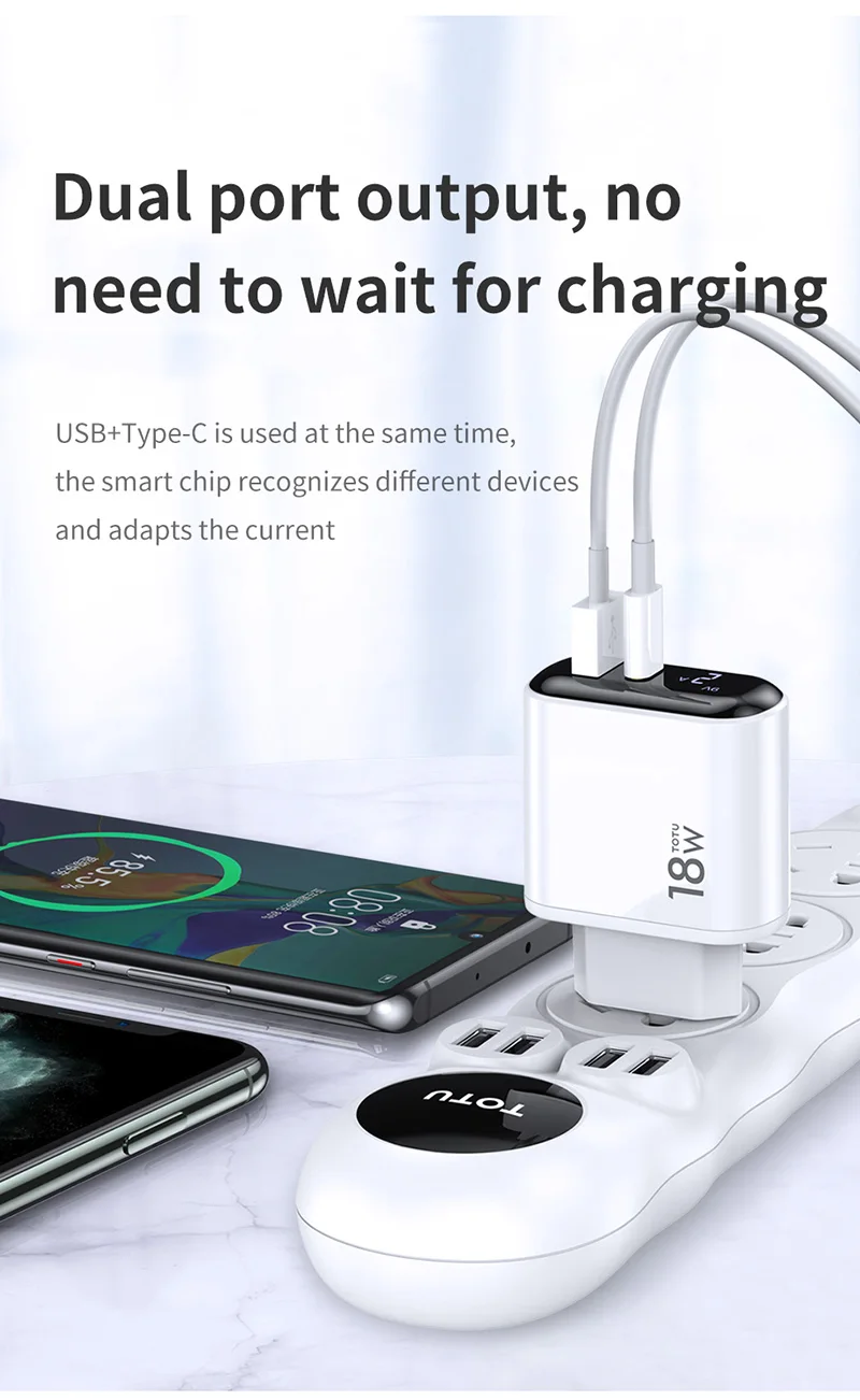 

TOTU PD18W/QC3.0 EU /Chinese travel adapter Charger Plug 2A -3.4A Max Fast Charging Portable Phone Charger Adapter