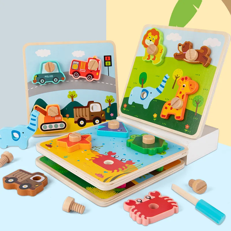 

Wooden 3D Puzzle Jigsaw Baby Learning Toys for Children Cartoon Animal Fruit Puzzles Intelligence Kids Children Educational Toy