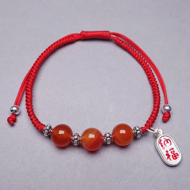 Женский браслет из натурального агата очаровательный Настоящее серебро 925 пробы