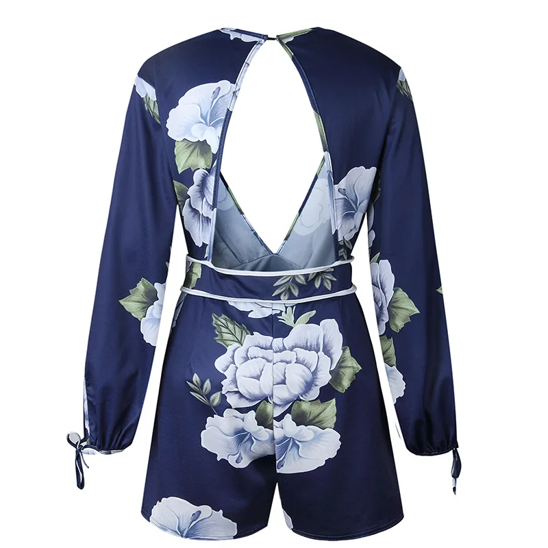 Женские комбинезоны с длинным рукавом и цветочным принтом сексуальные атласные