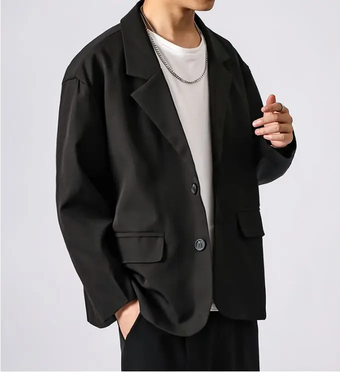 Новинка 2019 корейский мужской блейзер черный негабаритный Блейзер Yuppie стиль