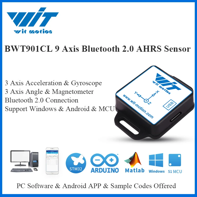 9-осевой датчик WitMotion BWT901CL, Bluetooth 2,0, угол наклона + ускорение + гироскоп + компас на ПК/Android/MCU