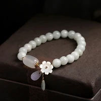 natural agate beads single circle bracelet adjustable bangle charm yoga water drop shell flower pendant female jewelry