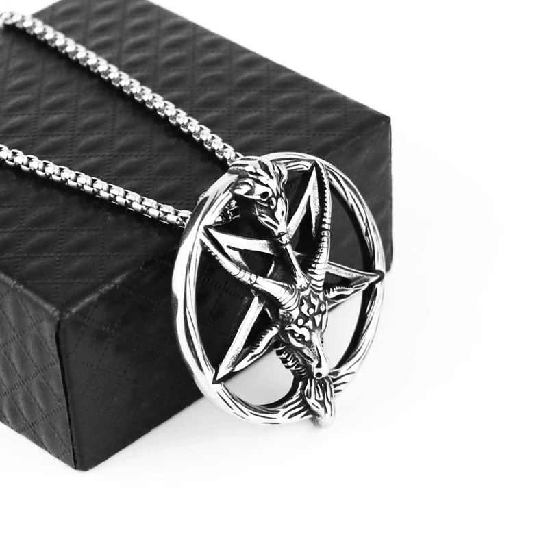 

High quality Fashion Vintage Women Men Pentagram Pan God Skull Goat Head Pendant Chain Necklace Jewelry