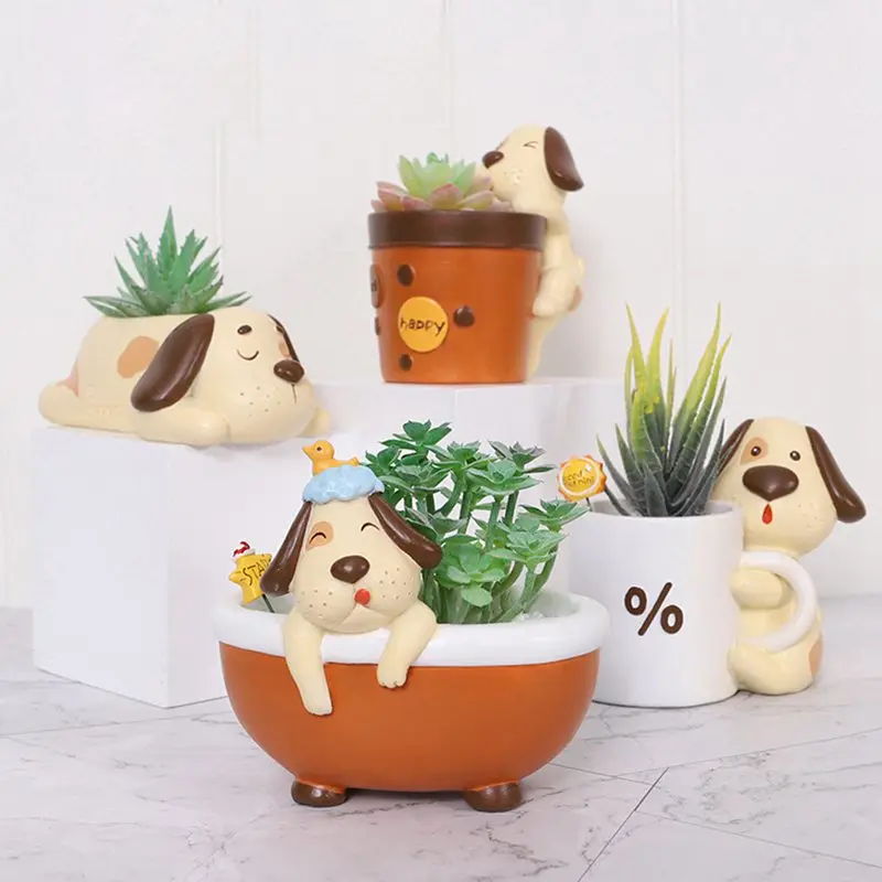 

Cute Dog Flower Pot Flower Home Gardening Desktop Resin Succulent Flower Pot Decoration for Window Office Pressure Realease