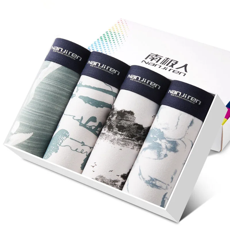 Трусы-боксеры мужские 4 шт./лот хлопковое нижнее белье брендовые пикантные шорты