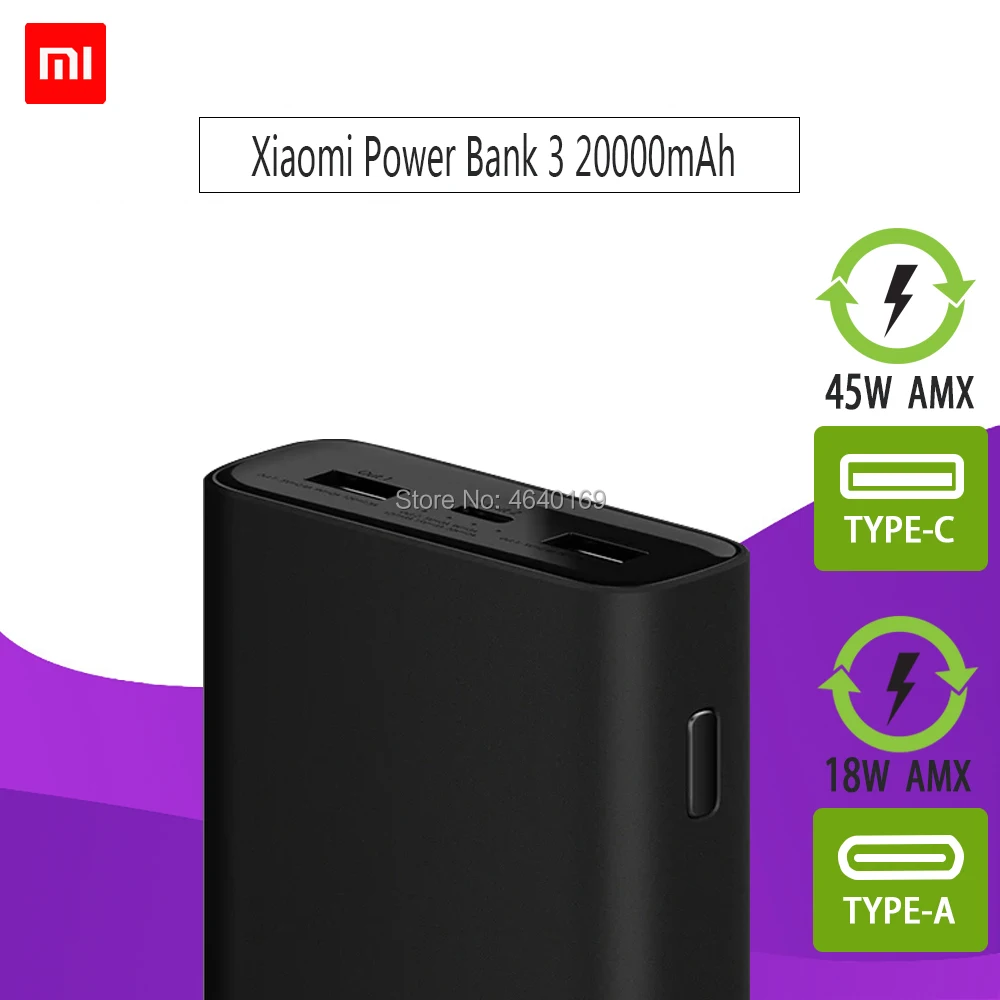 2 шт. Xiaomi power Bank 3 20000 мАч USB-C 45 Вт Двусторонняя Быстрая зарядка type-C Dual USB power bank портативное зарядное устройство для ноутбука Смартфон